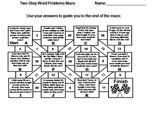 Two-Step Word Problems Activity: Math Maze