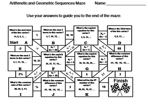 Arithmetic and Geometric Sequences: Math Maze