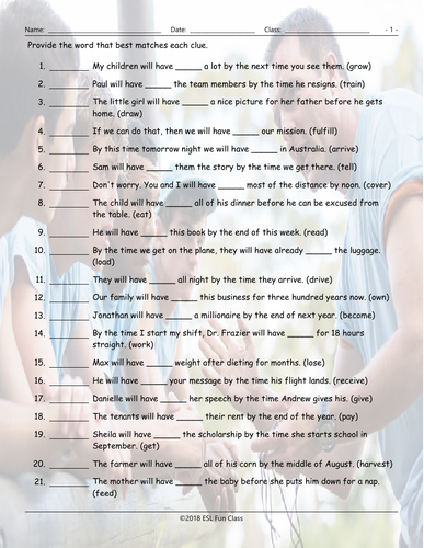 Future Perfect Tense Matching Worksheet | Teaching Resources