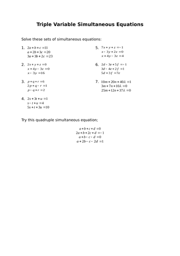 Triple Simultaneous Equations Teaching Resources 1642