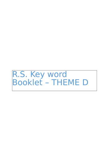 AQA RS GCSE Key Words Booklet Theme D: Religion Peace and Conflict
