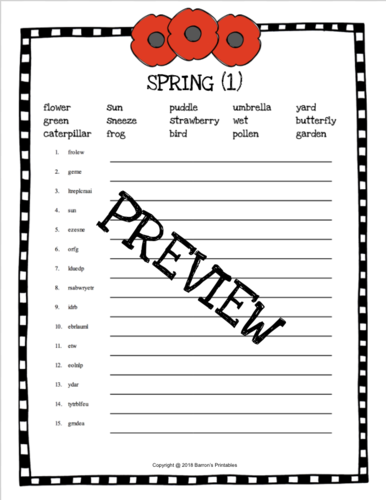 Spring scrambled words no prep printable worksheets | Teaching Resources