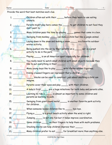 Childhood Activities Matching Worksheet | Teaching Resources