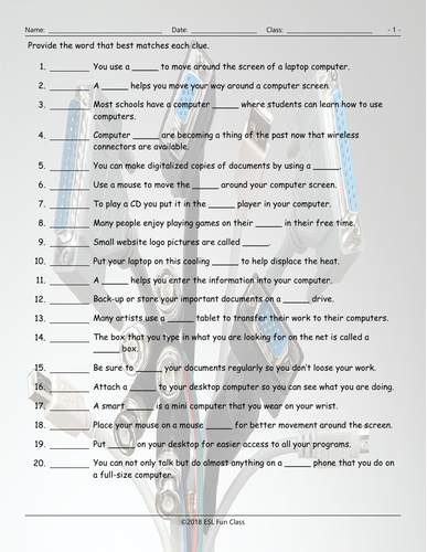 Computer Technology Matching Worksheet | Teaching Resources