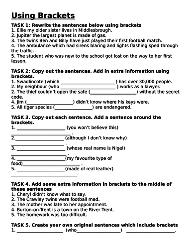 How to use Brackets (parenthesis) worksheet and lesson.