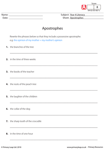 KS2 English Worksheet - Apostrophes | Teaching Resources