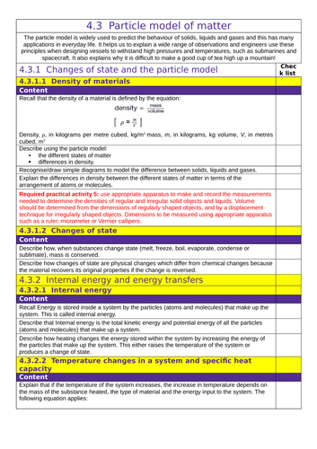 AQA: GCSE (1-9): Physics :4.3  Particle model of matter Tick List