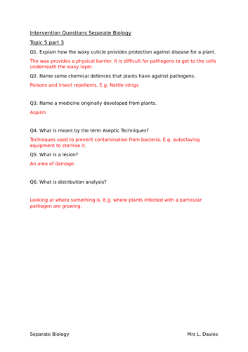 Biology Edexcel GCSE 1-9 Paper 1 revision questions and answers ...