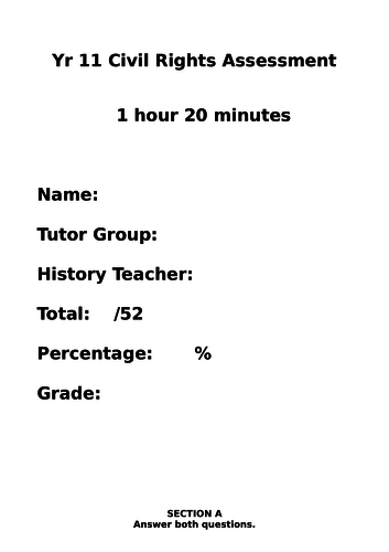 Mock Exam: Civil Rights paper 3 Edexcel 9-1 GCSE History  (USA at home and abroad)