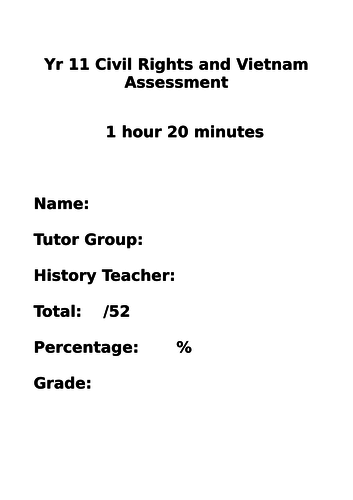 Mock Exam: Civil Rights and Vietnam War paper 3 Edexcel 9-1 GCSE History (USA at home and abroad)