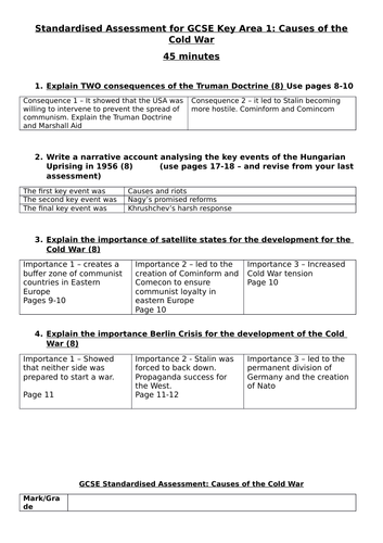 GCSE History Edexcel Causes of the Cold War - Assessment and Model ...