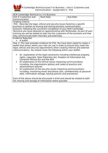 OCR Cambridge Technical Lv 3 In Business - Unit 4: Customers and ...