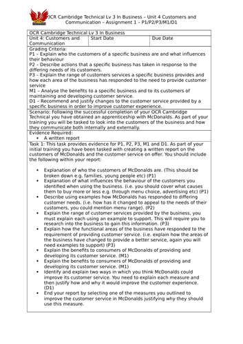 OCR Cambridge Technical Lv 3 In Business - Unit 4: Customers and ...