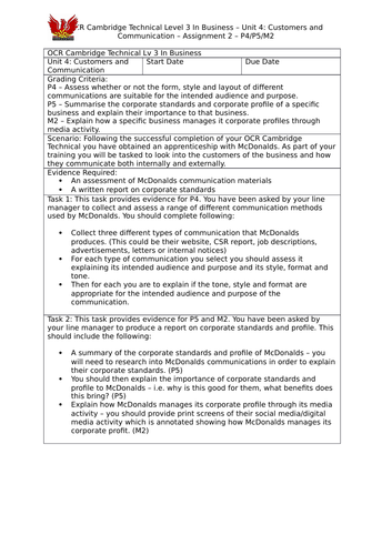OCR Cambridge Technical Lv 3 In Business - Unit 4: Customers and ...