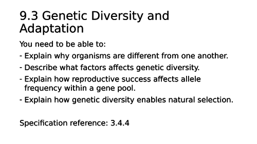 NEW AQA AS Biology 9.3 Genetic Diversity and Adaptation