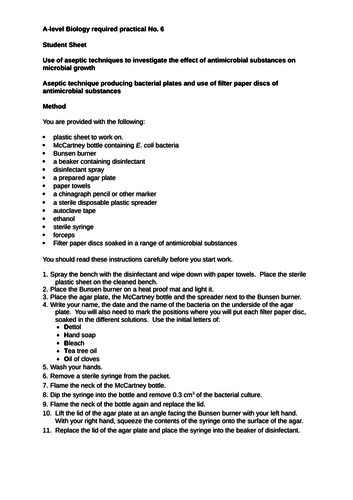 NEW AQA AS Biology Required Practical 6 - The Use of Aseptic techniques