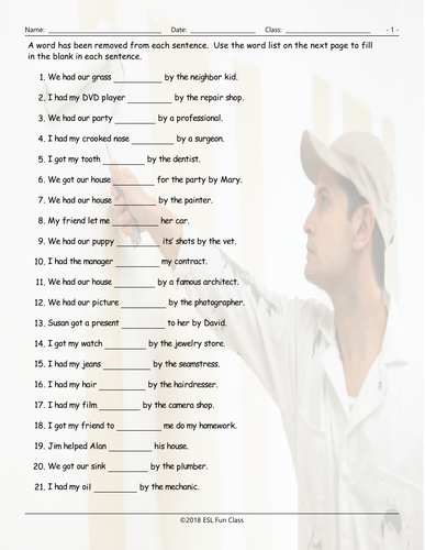 Causative Verb Forms Missing One Word Worksheet | Teaching Resources