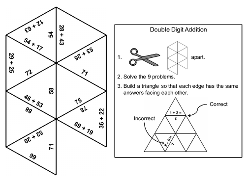 Double Digit Addition With and Without Regrouping Game: Math Tarsia Puzzle