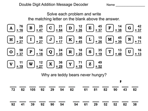 Double Digit Addition Activity: Math Message Decoder | Teaching Resources