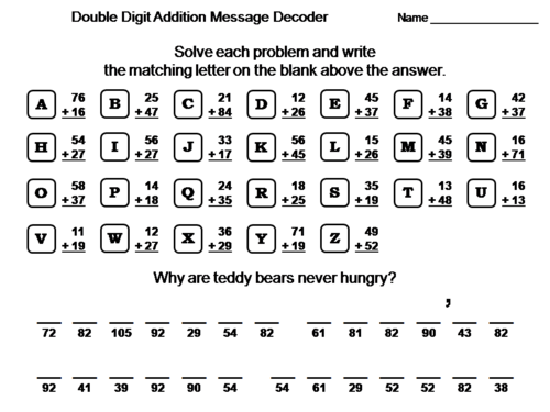 Double Digit Addition Activity: Math Message Decoder