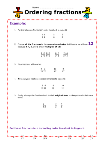 Ordering Fractions - Worksheet | Teaching Resources