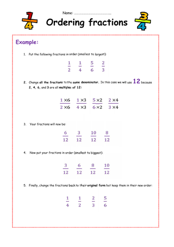 Ordering Fractions - Worksheet