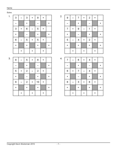 Maths Puzzle Across Down Addition and Subtraction Puzzle Plus Answers