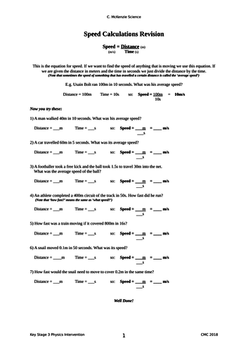 Speed = Distance / Time - lots of independent revision questions - for ...