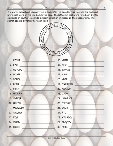 Countable-Uncountable Nouns Decoder Ring Worksheet | Teaching Resources