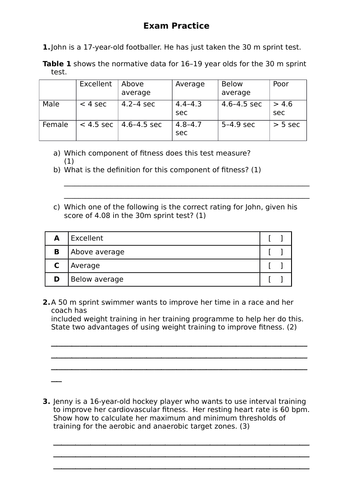 Exam Questions - Physical Training GCSE PE