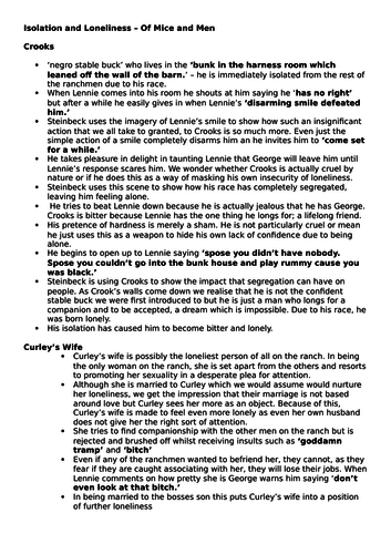 Of Mice and Men - Isolation and Loneliness - Literature Notes for (I ...