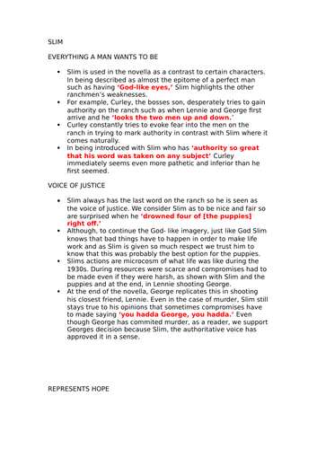 Of Mice and Men - Slim - Literature Notes for (I)GCSE/ALEVEL etc ...