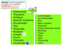 Ks3 Spanish Describing Where You Live Adjectives Positive And Negatives Focus Teaching Resources