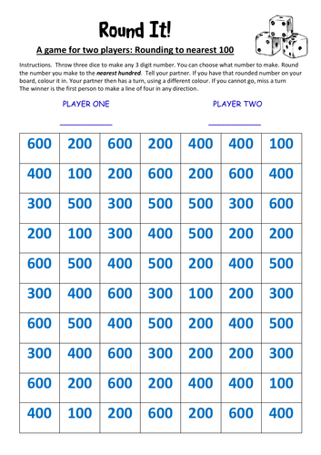 Rounding Numbers To Nearest 10 And 100 A Game For Two Players Teaching Resources