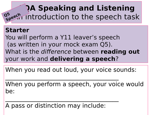 AQA Spoken Language and Paper 2 Speech Task 'Leaver's Speech'