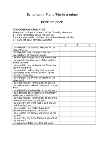 Edexcel A Level Music - Schumann Revision Pack