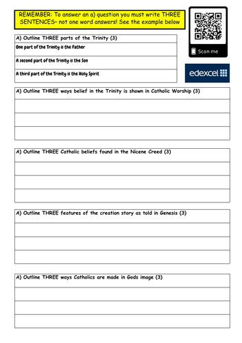 GCSE RE: Catholic Christianity Revision- Exam questions 1.1 | Teaching ...