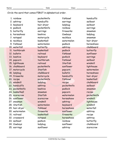 Compound Nouns Alphabetical Order Worksheet Teaching Resources
