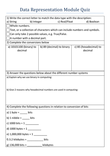 computer science data representation questions