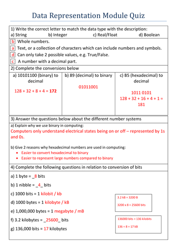 computer science data representation questions