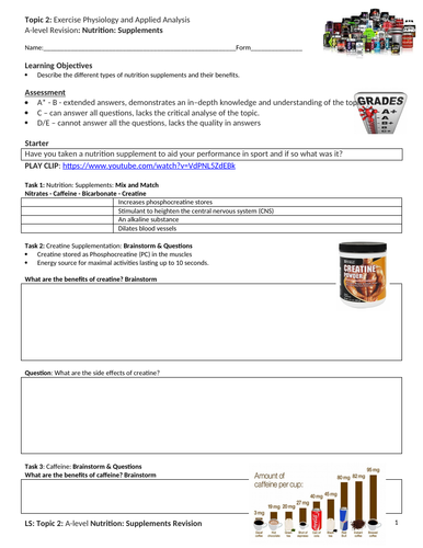 A-level PE:  Nutrition supplements Revision