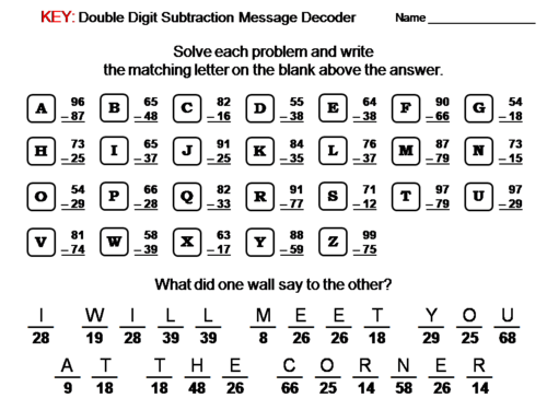 Double Digit Subtraction Activity: Math Message Decoder | Teaching ...