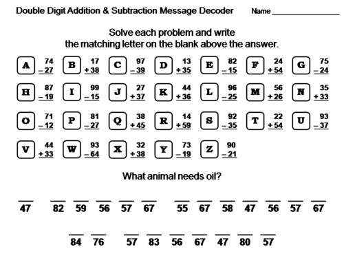 Double Digit Addition and Subtraction Activity: Math Message Decoder
