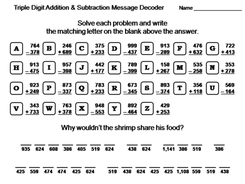 Triple Digit Addition and Subtraction