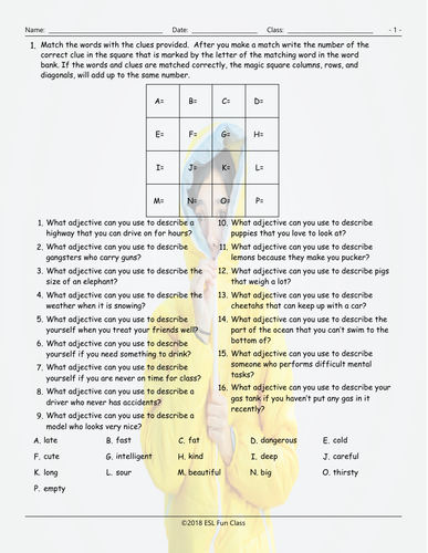 Adjectives Magic Square Worksheet | Teaching Resources