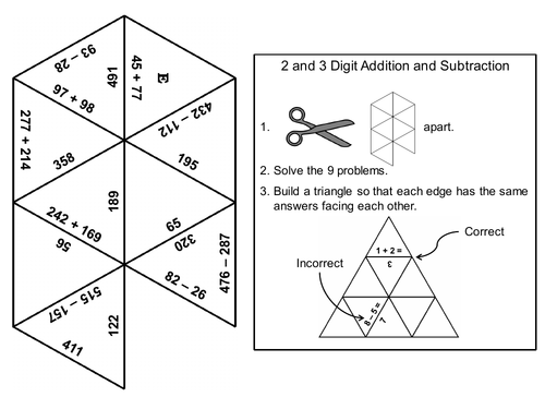 2 and 3 Digit Addition and Subtraction Game: Math Tarsia Puzzle