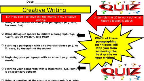 Paragraphing Skills for Writing to Describe  - Using stylistic techniques