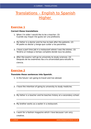 El Trabajo Translations English To Spanish Teaching Resources