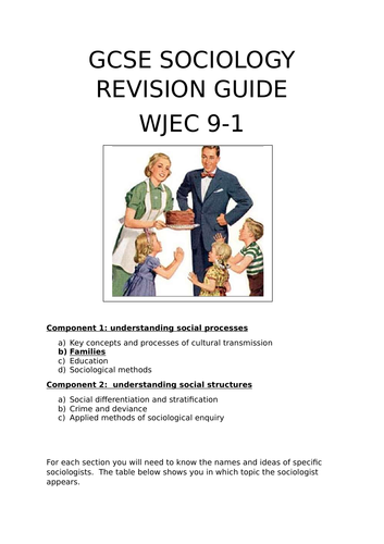 WJEC GCSE Sociology 9-1 Families revision guide | Teaching Resources