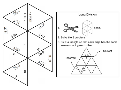 Third Grade Long Division with Remainders Game: Math Tarsia Puzzle